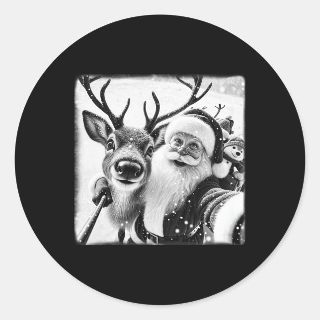 Pegatina Redonda Navidades de selfie de renos divertidos Santa Clau (Anverso)