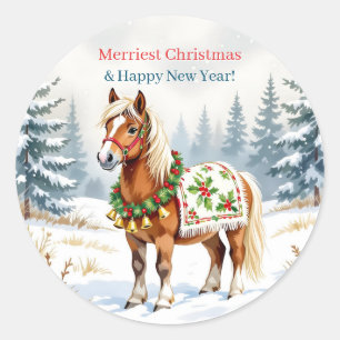 Pegatina Redonda Navidades de Shetland Pony