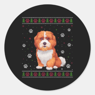 Pegatina Redonda Navidades de Shichon Sweater Xmas Mascota Animal D