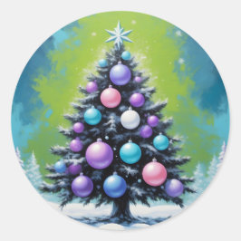 Pegatina Redonda Navidades de sintonización de arte pop con violeta