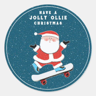Pegatina Redonda Navidades de Skateboarding