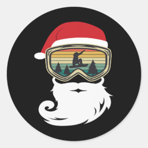 Pegatina Redonda Navidades de snowboard como Santa Claus Snowboarde