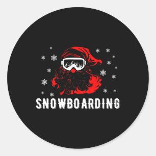 Pegatina Redonda Navidades De Snowboard De Santa Claus Para Snowboa