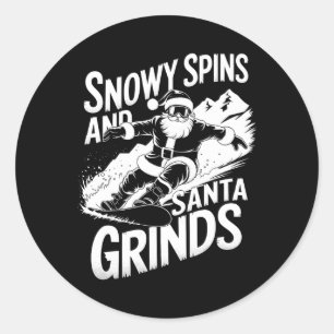 Pegatina Redonda Navidades de snowboard de Santa Grinds