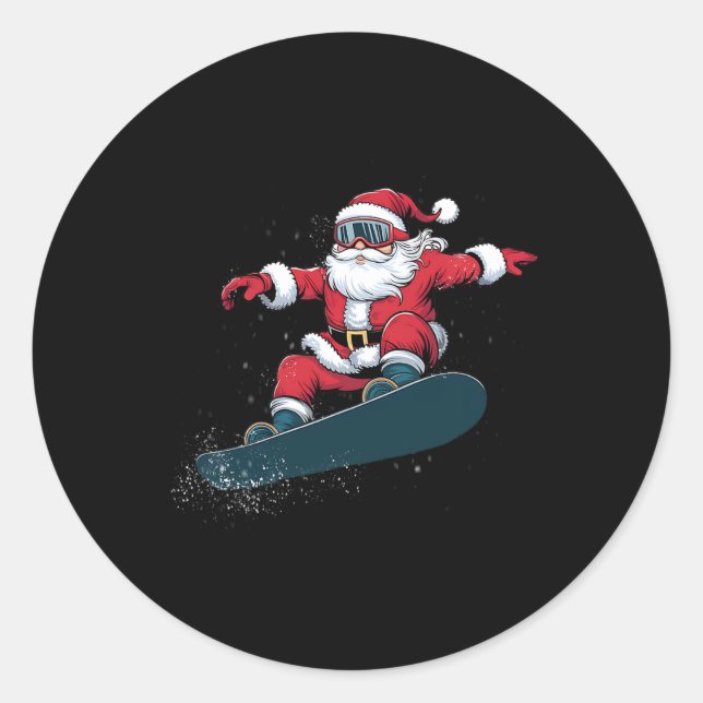 Pegatina Redonda Navidades de Snowboard Santa Claus Snowboard Snowb (Anverso)