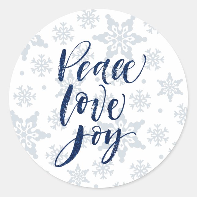 Pegatina Redonda Navidades de Snowflake de Peace Love Joy con vacac (Anverso)