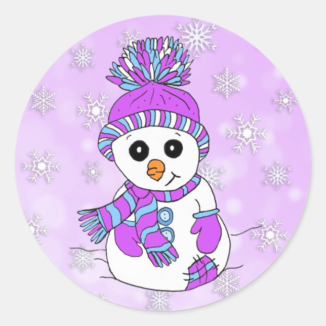 Pegatina Redonda Navidades de Snowflake purple, Personalizado lindo (Anverso)