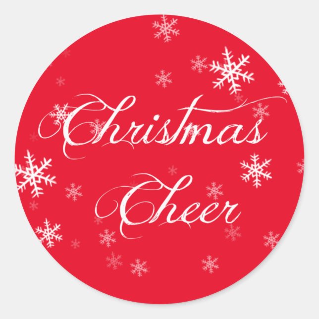 Pegatina Redonda Navidades De Snowflake Saludan Sobre Rojo (Anverso)