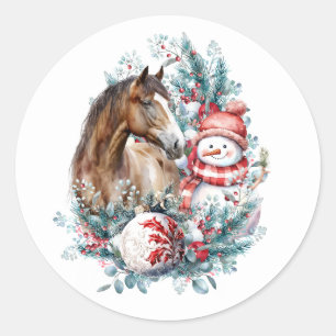 Pegatina Redonda Navidades de snowman acuarela elegante