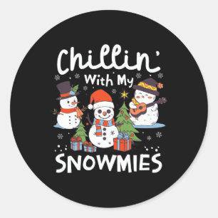 Pegatina Redonda Navidades De Snowman Chillin' Con Mis Noches De No