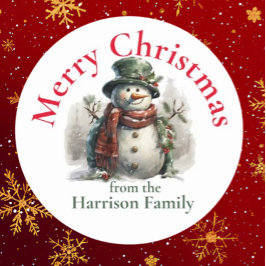 Pegatina Redonda Navidades de Snowman personalizados desean