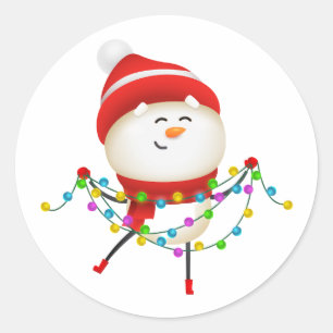 Pegatina Redonda Navidades de Snowman, regalo de santa
