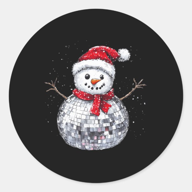 Pegatina Redonda Navidades de Snowman Retro Santa Hat Disco Ball Ma (Anverso)