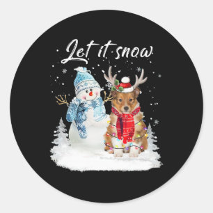 Pegatina Redonda Navidades de Snowman Sheepdog Santa Dog