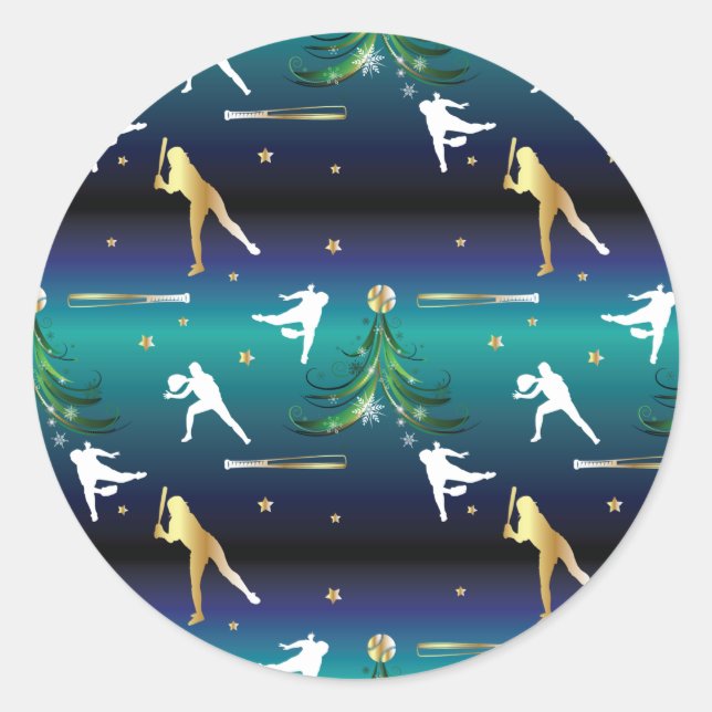 Pegatina Redonda Navidades de Softbol Chicas de Béisbol (Anverso)