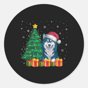 Pegatina Redonda Navidades de Sombrero de Klee Kai Luminosos D