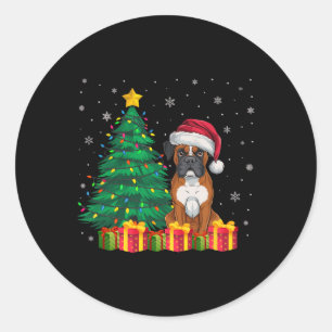 Pegatina Redonda Navidades de Sombrero Santa Feo Encenden Perro Lov