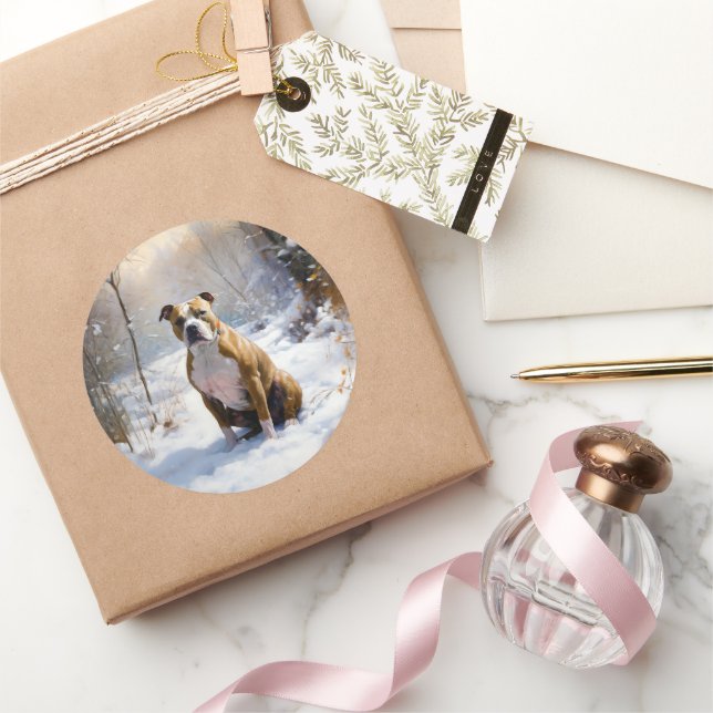 Pegatina Redonda Navidades de Staffordshire de Estados Unidos Dejan (Regalar)