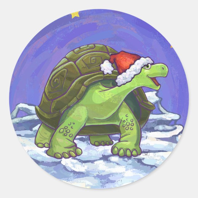 Pegatina Redonda Navidades de Starry Night Tortoise (Anverso)