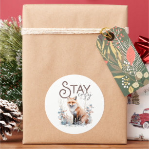 Pegatina Redonda Navidades de Stay Cosy Woodland Fox