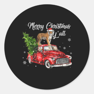 Pegatina Redonda Navidades de suéter feos de camionetas rojas monta