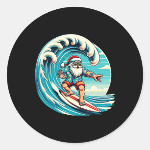 Pegatina Redonda Navidades de surf de Santa Claus, Aloha Tropi