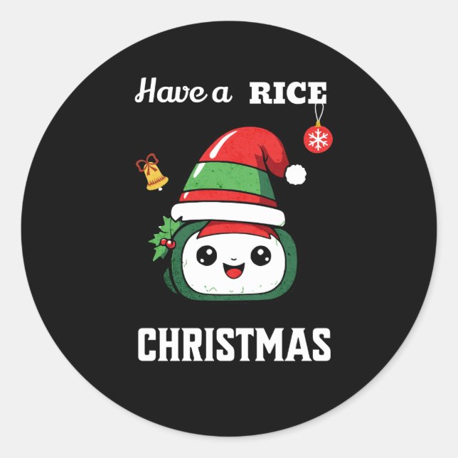Pegatina Redonda Navidades de Sushi divertidos (Anverso)