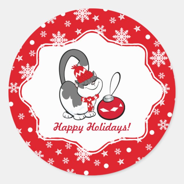 Pegatina Redonda Navidades de Sweet Kitty (Anverso)