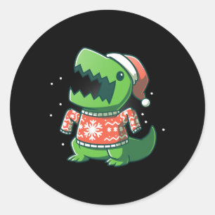 Pegatina Redonda Navidades de T-rex divertidos dinosaurios Ugly Sau