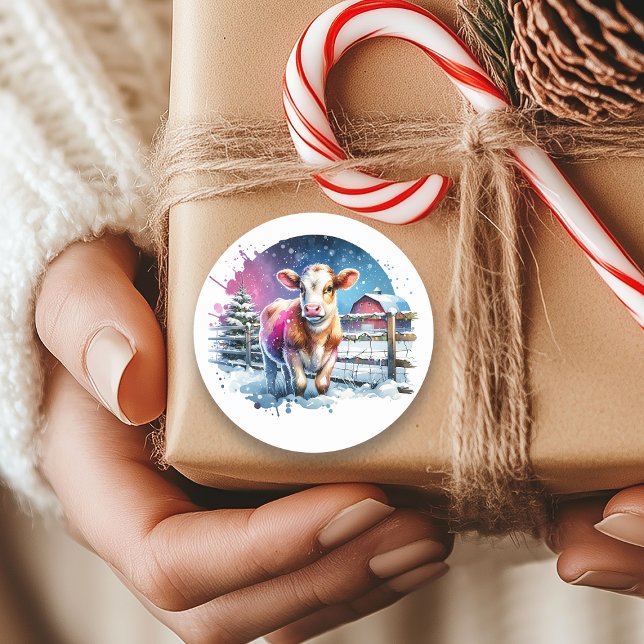 Pegatina Redonda Navidades de tarjetas de vacas festivas (Subido por el creador)