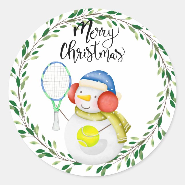 Pegatina Redonda Navidades de tenis de snowman Clase (Anverso)