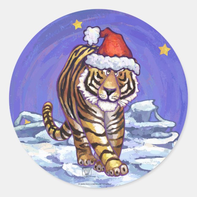 Pegatina Redonda Navidades de tigres (Anverso)