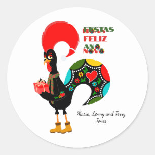Pegatina Redonda Navidades de tipografía mínima Saludos portugueses