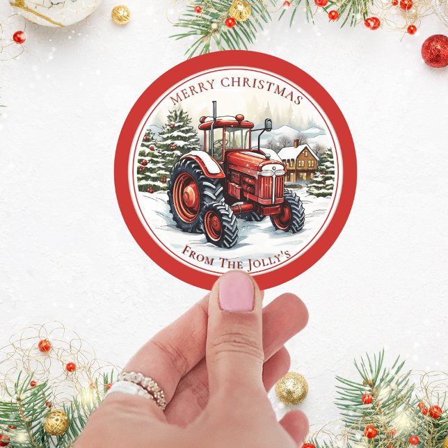 Pegatina Redonda Navidades de tractores agrícolas personalizados (Subido por el creador)