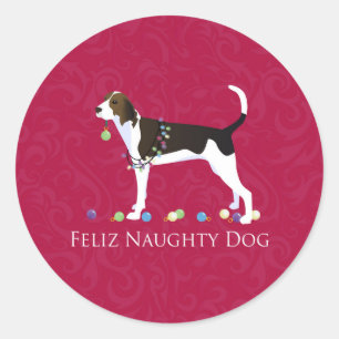 Pegatina Redonda Navidades de Treeing Walker Coonhound