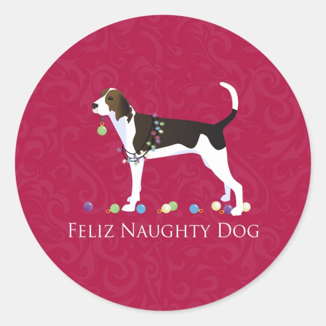 Pegatina Redonda Navidades de Treeing Walker Coonhound (Anverso)