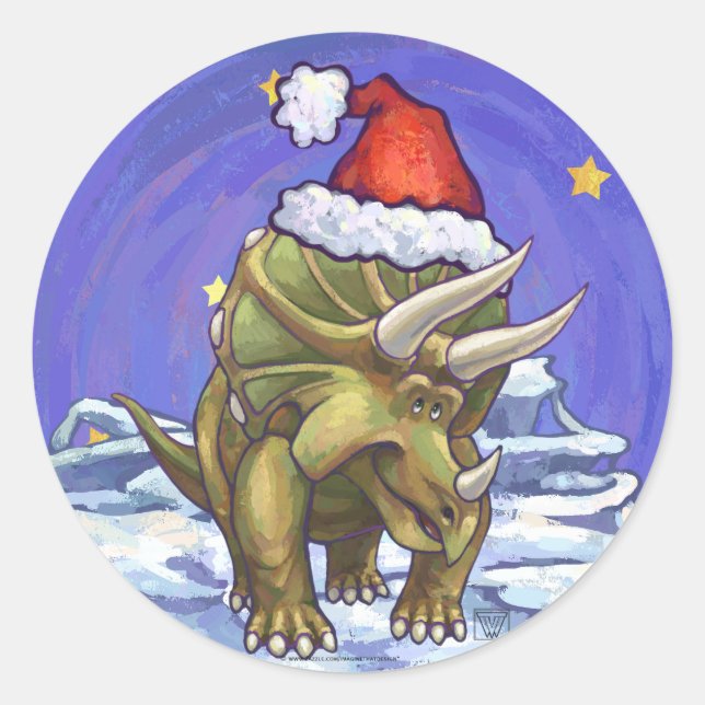 Pegatina Redonda Navidades de Triceratops (Anverso)