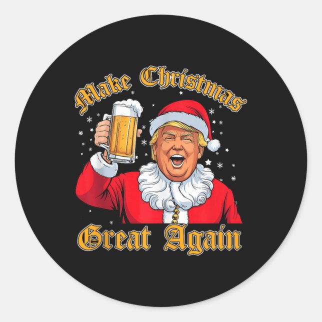 Pegatina Redonda Navidades de Trump beben cerveza Trump en 2024 (Anverso)