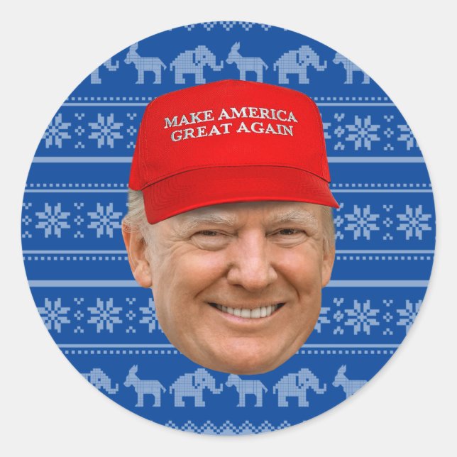 Pegatina Redonda NAVIDADES de TRUMP MAGA (Anverso)