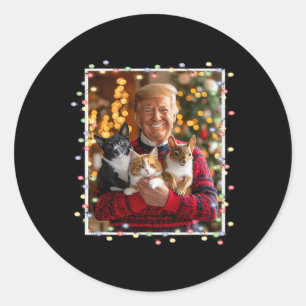 Pegatina Redonda Navidades de Trump sudan perrera de perro de gato