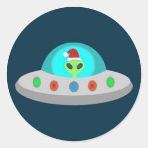 Pegatina Redonda Navidades de UFO Ho Ho Alien volador