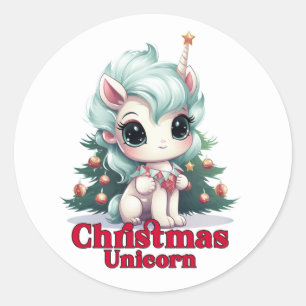 Pegatina Redonda Navidades de Unicornio