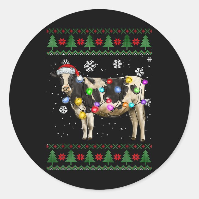 Pegatina Redonda Navidades de vaca (Anverso)