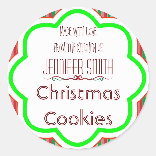 Pegatina Redonda Navidades de vacaciones a rayas Panadería Intercam (Anverso)