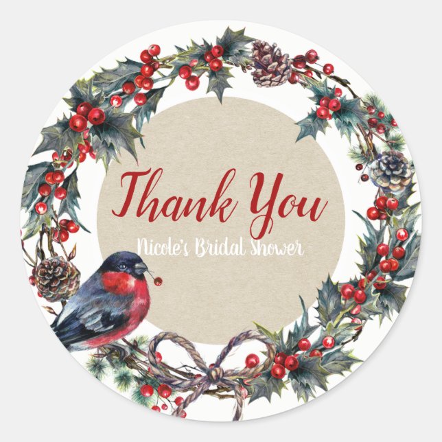Pegatina Redonda Navidades de vacaciones de Boda de Invierno Holly  (Anverso)