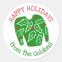 Pegatina Redonda Navidades de vacaciones de PERSONALIZADO suéter fe