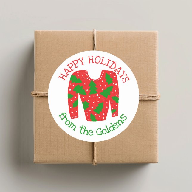 Pegatina Redonda Navidades de vacaciones de PERSONALIZADO suéter fe (Ugly Sweater CUSTOM Holiday Christmas Classic Round Sticker
)