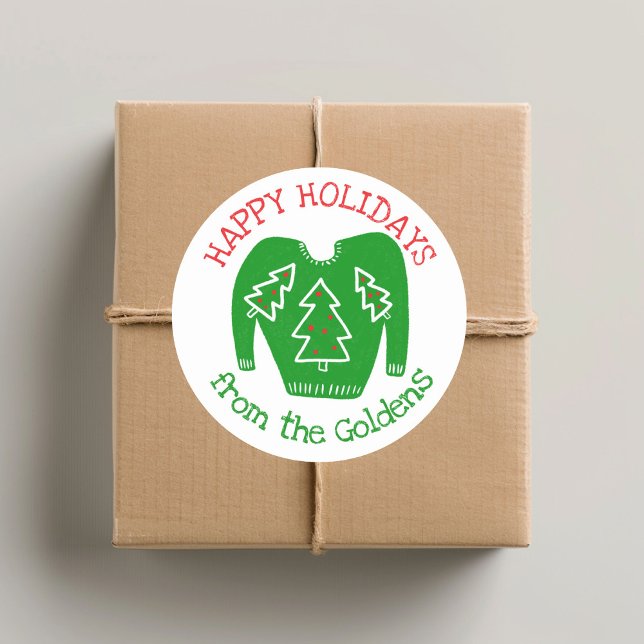 Pegatina Redonda Navidades de vacaciones de PERSONALIZADO suéter fe (Ugly Sweater CUSTOM Holiday Christmas Classic Round Sticker
)