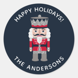 Pegatina Redonda Navidades de vacaciones Red Black Nutcracker Pegat