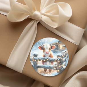 Pegatina Redonda Navidades de vacas festivas